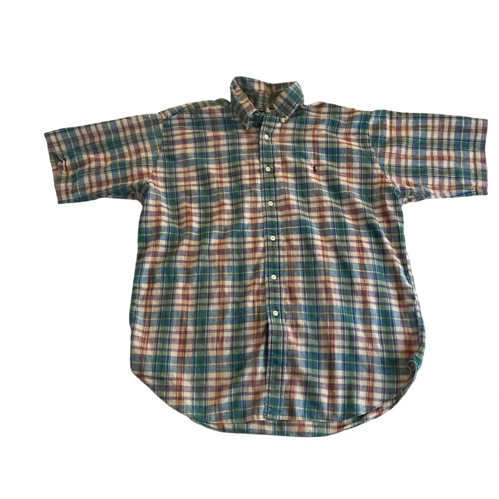 Polo Ralph Lauren Button Down Mens Large Multicolor Plaid Short Sleeve Cotton